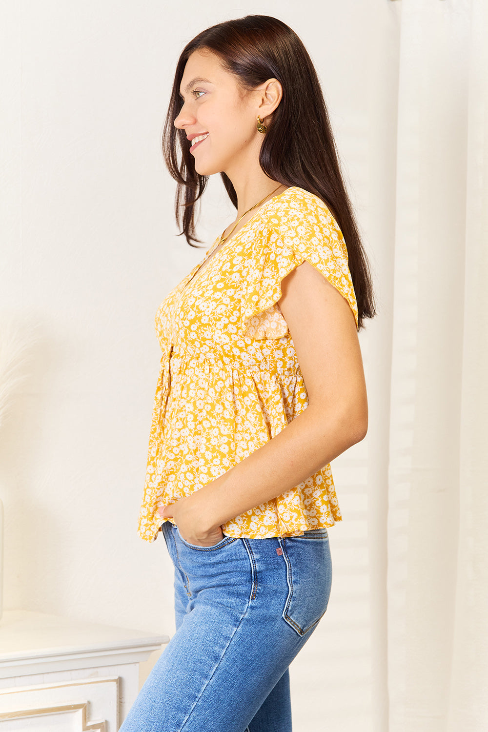 Haut babydoll à manches pétales de fleurs