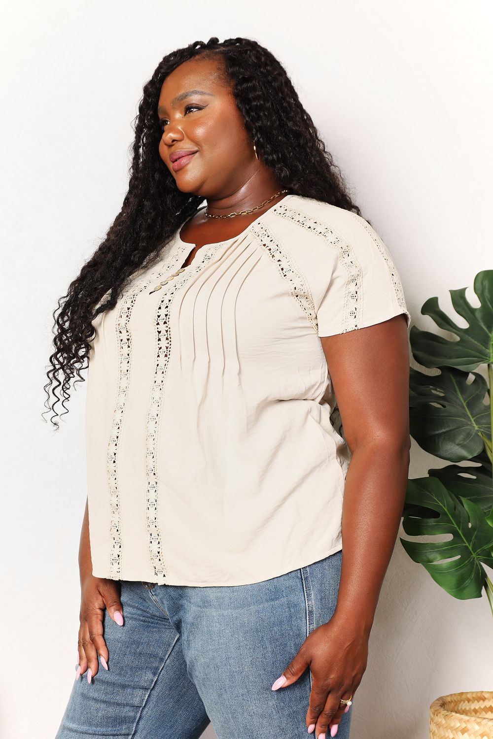 Haut boutonné à manches courtes en crochet Double Take