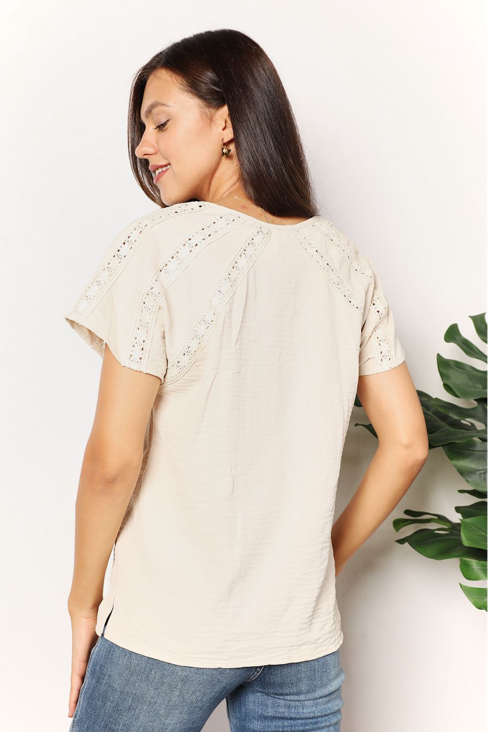 Haut boutonné à manches courtes en crochet Double Take