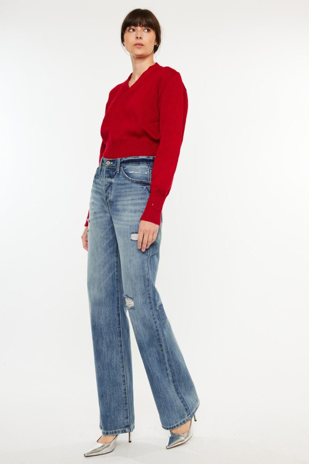 Jean bootcut taille haute effet vieilli Kancan