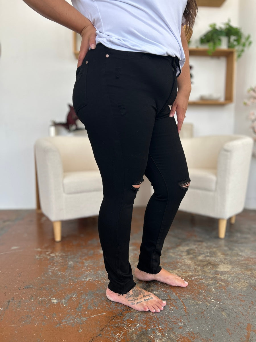 Jean skinny taille haute effet vieilli Judy Blue