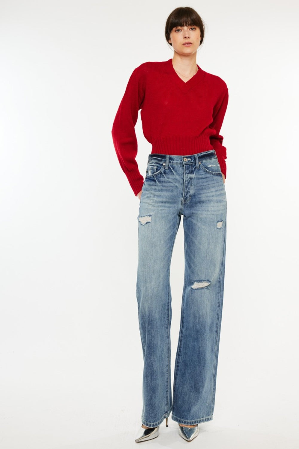 Jean bootcut taille haute effet vieilli Kancan