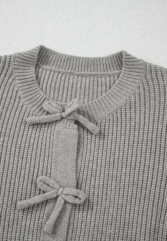 Cardigan à manches longues et col rond avec nœud