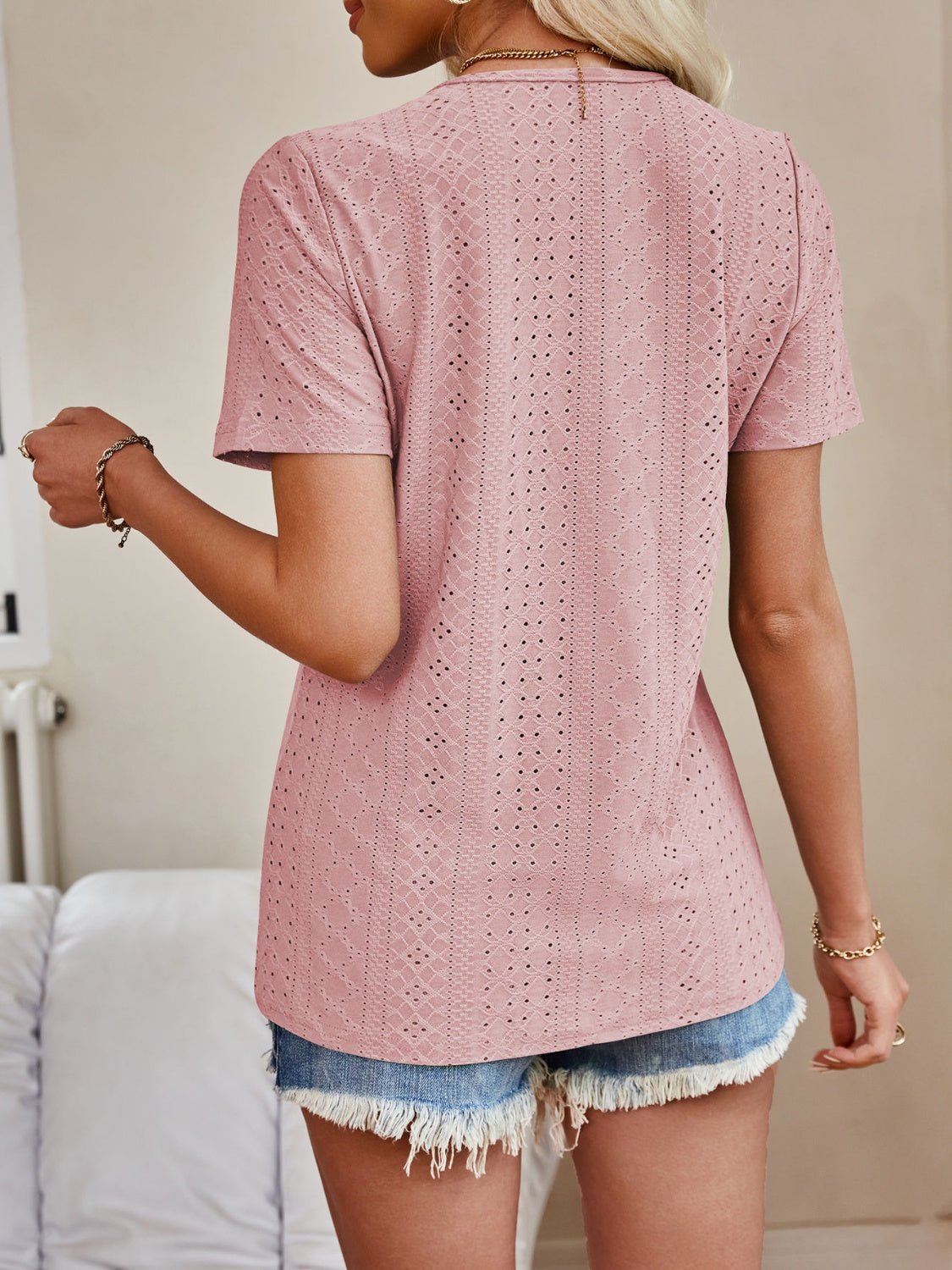 Lovelet Eyelet V-Neck Short Sleeve Top